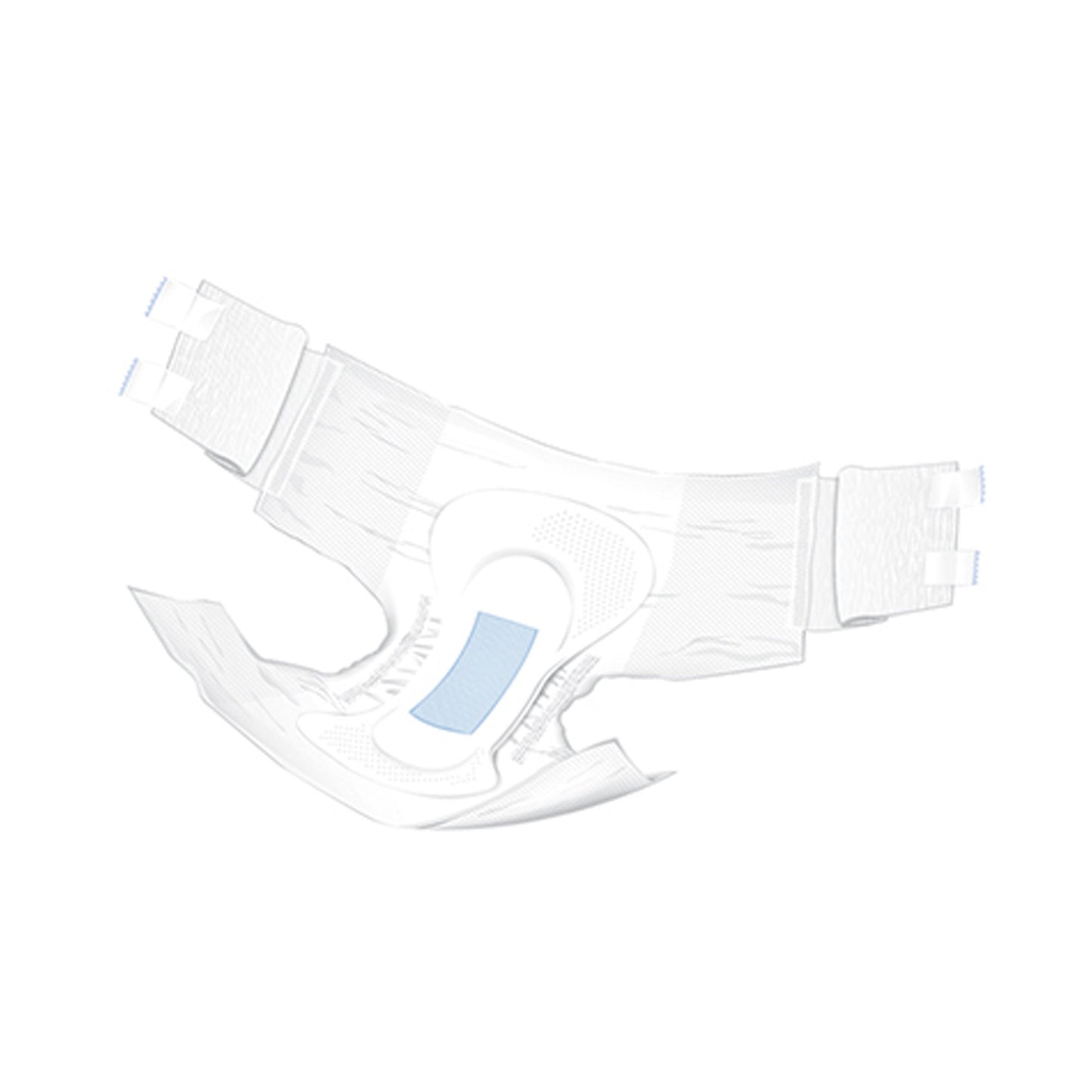 White bariatric diaper with a blue label on a white background