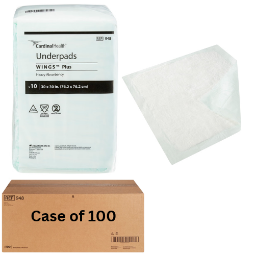 Cardinal Wings Plus Disposable Underpads 30x30 | Heavy Absorbency Bed Pads, Large, 100 CS