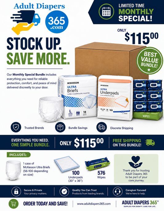 McKesson Underwear Monthly Bulk Bundle - Pull Ups, Bed Pads, Wipes