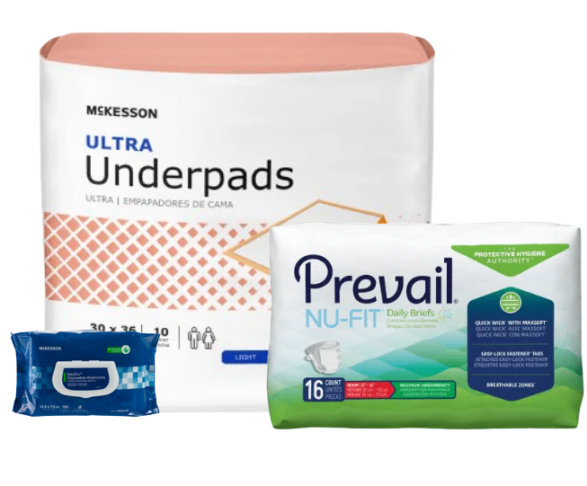 Economy Incontinence Sample Pack |Briefs, Bed Pads & Wipes | Try Before You Commit