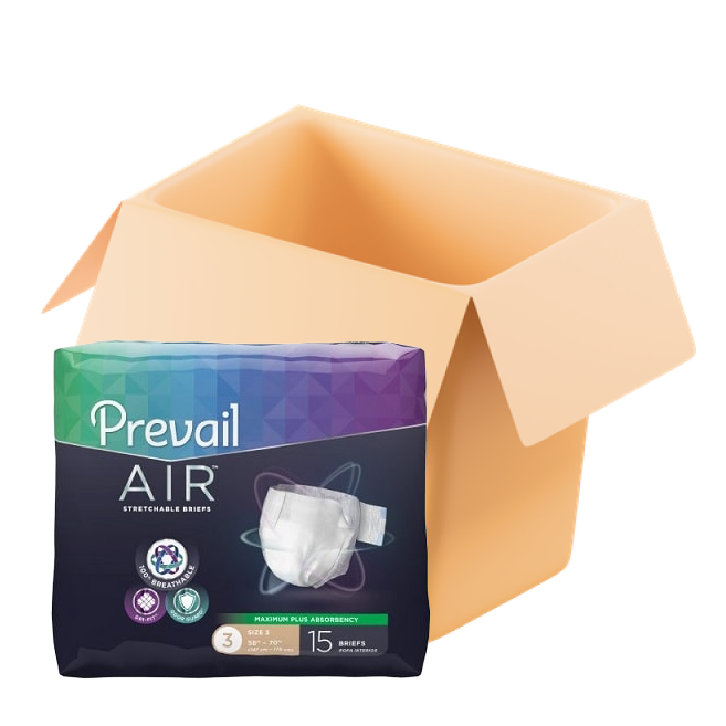 Pañales absorbentes pesados ​​Prevail Air para adultos con pestañas - Estuche a granel