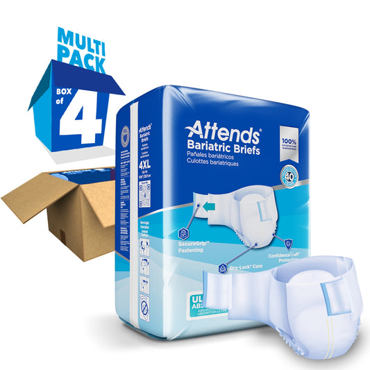 Attends Bariatric 4XL Briefs with Tabs, High-Capacity Protection