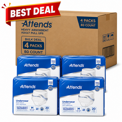 Attends Underwear Pull Up Diapers, Heavy Protection, Bulk Case