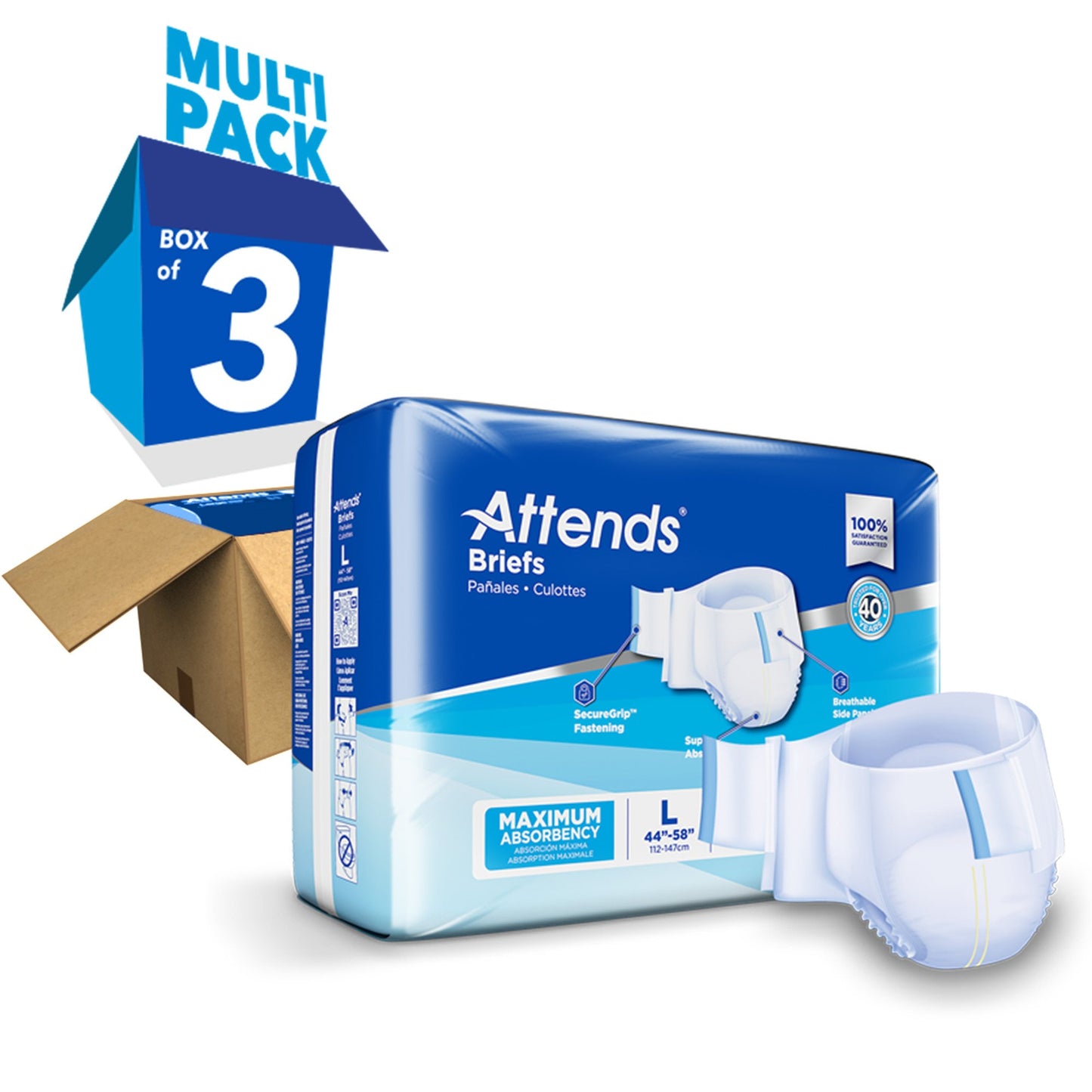 Attends Briefs Diapers with Tabs, Heavy Protection