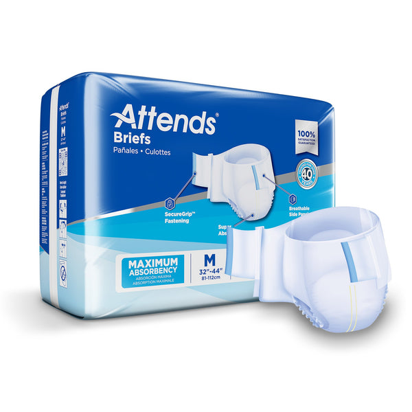 Attends adult briefs with tabs, maximum absorbency, medium size package