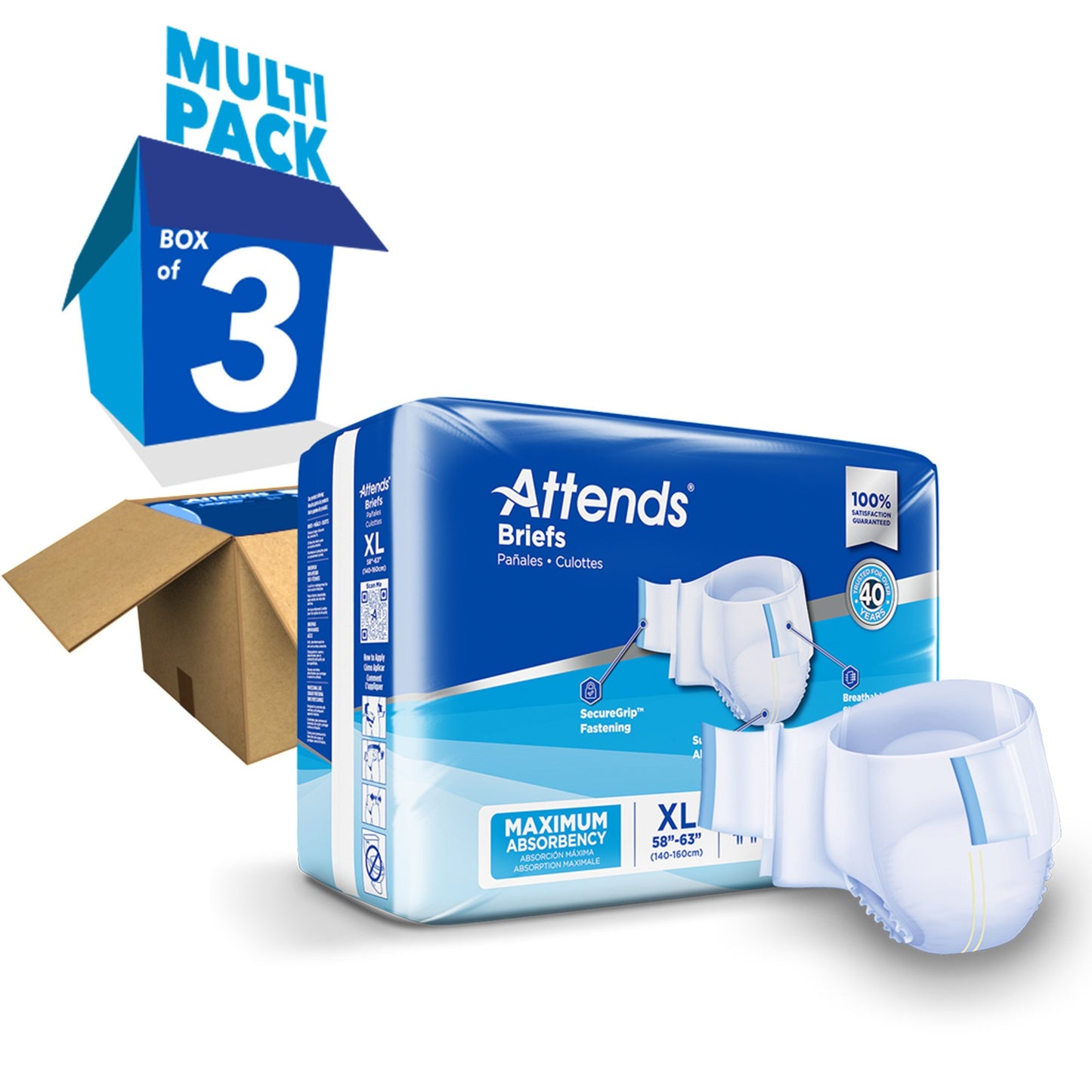 Attends Briefs Diapers with Tabs, Heavy Protection