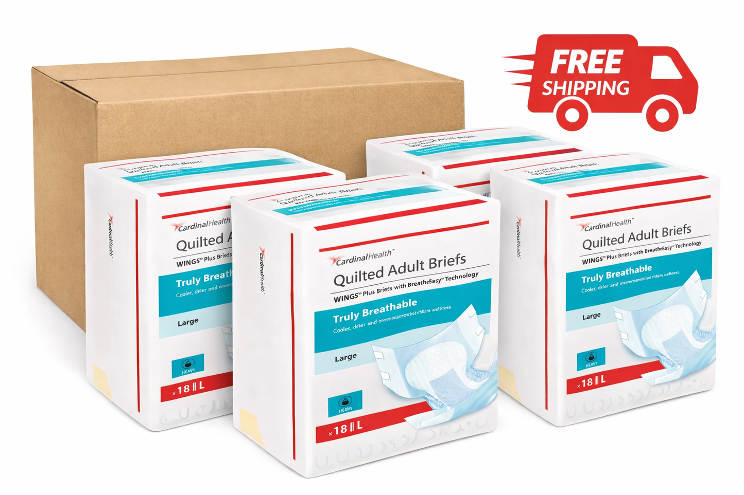 Cardinal Health Wings Plus Quilted Briefs with Tabs – Heavy Absorbency Protection