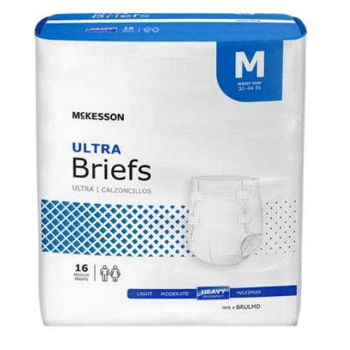 McKesson Ultra unisex adult briefs with tabs, medium size package