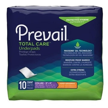 Prevail 30x36 Almohadillas de incontinencia para camas, mandriles de cama extragrandes