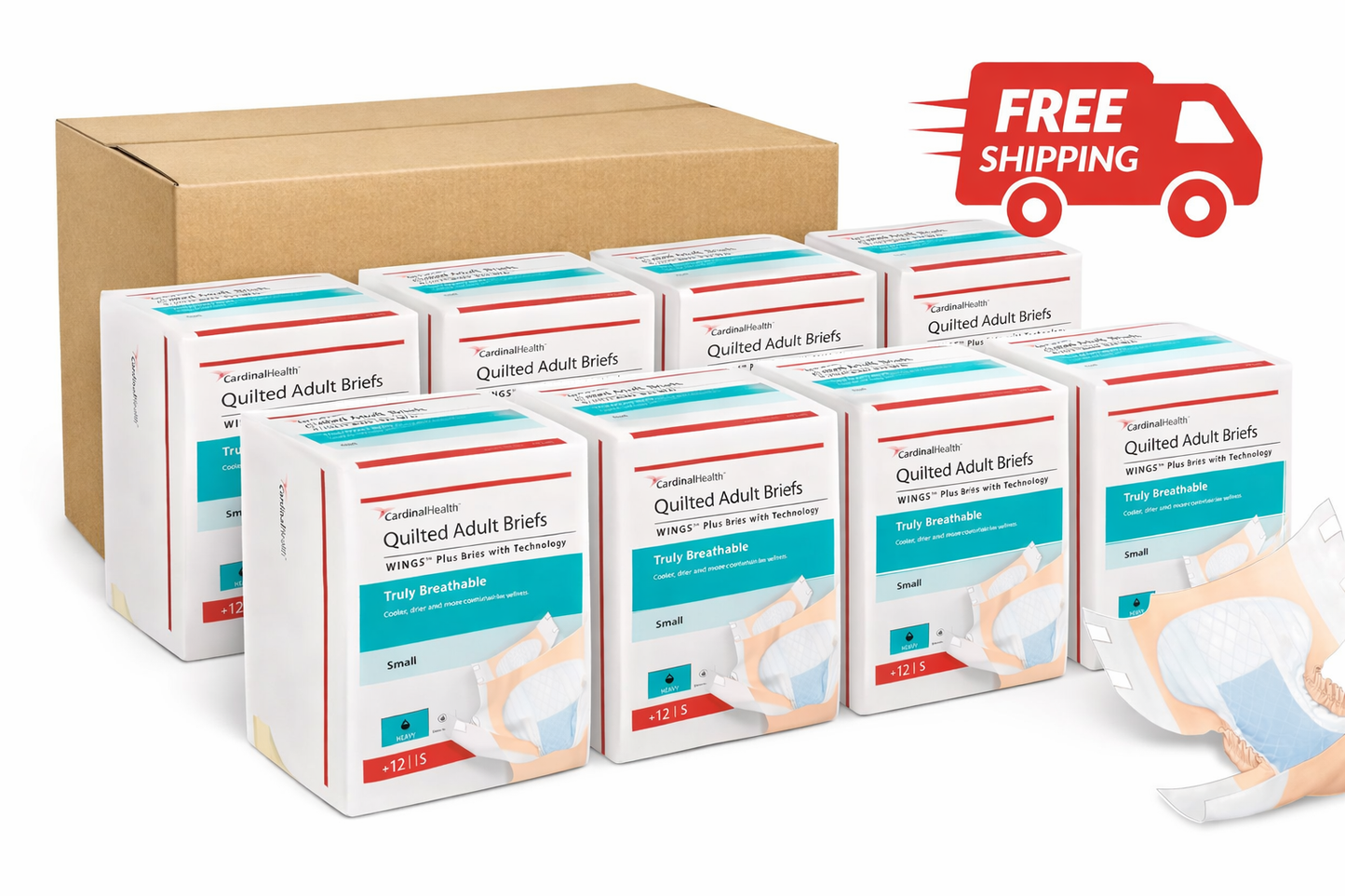 Cardinal Health Wings Plus Quilted Briefs with Tabs – Heavy Absorbency Protection