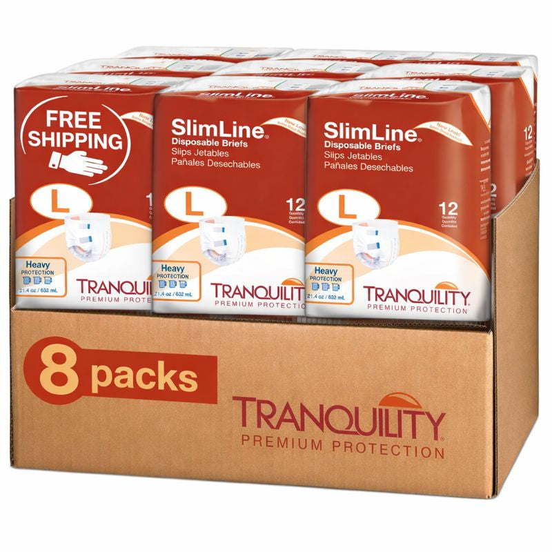 Tranquility SlimLine Briefs with Tabs – Heavy Absorbency Adult Incontinence Diapers for Overnight Use